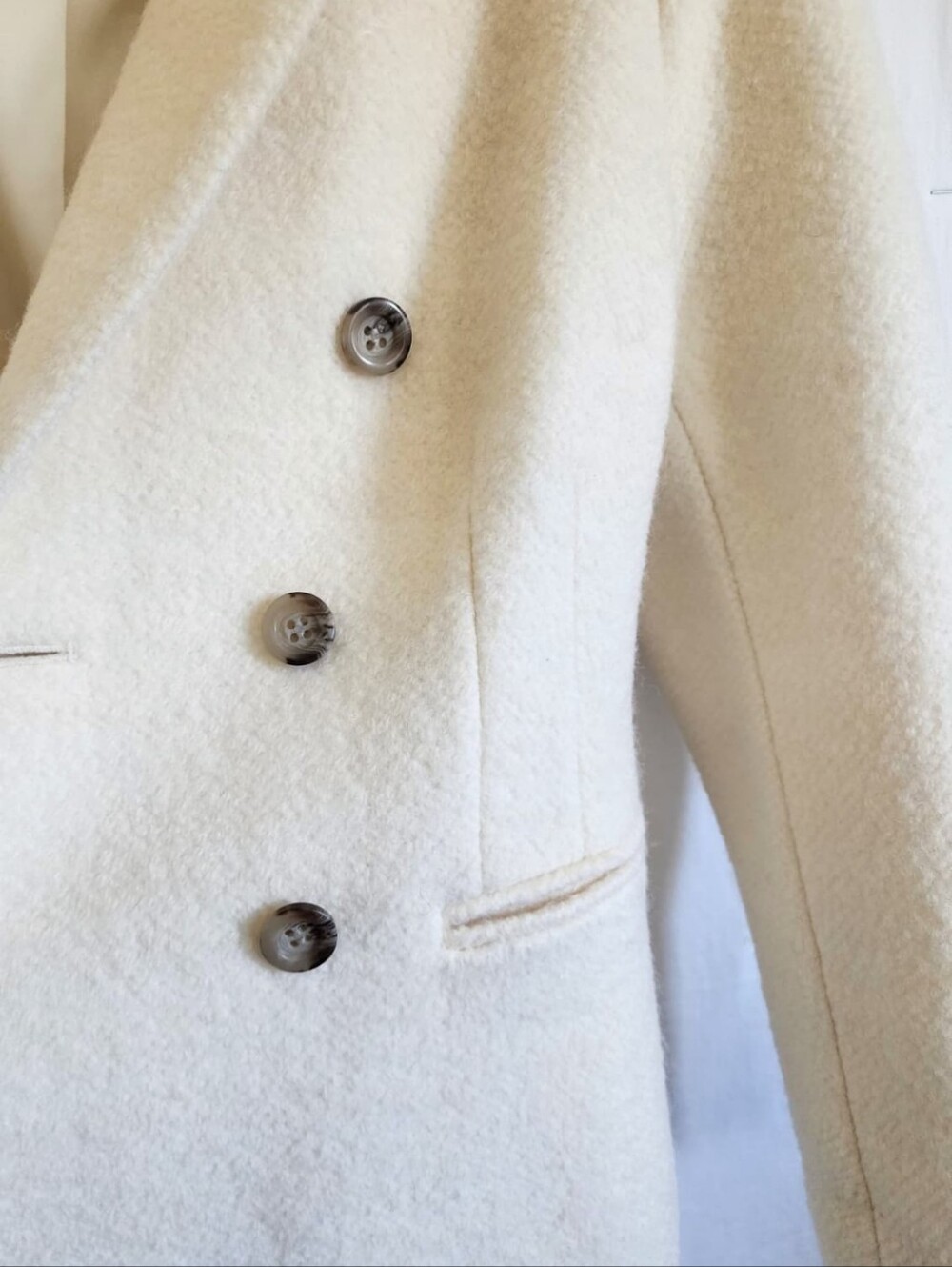 Ann Taylor Ivory Double-Breasted Long Wool Coat. - Picture 10 of 16